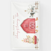 赤納屋周囲の庭動物子供の誕生日パーティー 横断幕 (縦)