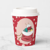 赤紙カップピンク水玉模様ポーラークマの子 紙コップ (裏面)