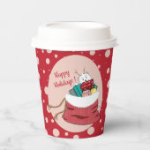 赤紙カップピンク水玉模様ポーラークマの子 紙コップ (正面)
