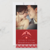 赤紙クレーンと桜ア結婚ジアの写真 サンキューカード (正面)