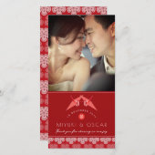 赤紙クレーンと桜ア結婚ジアの写真 サンキューカード (正面/裏面)