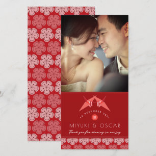 赤紙クレーンと桜ア結婚ジアの写真 サンキューカード