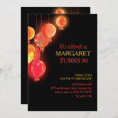 赤紙ランタン30歳誕生日パーティー 招待状 (正面/裏面)