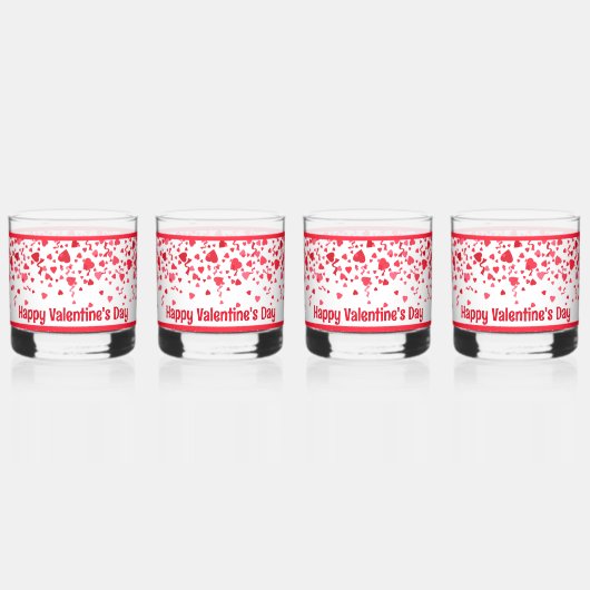 赤紙吹雪ハートパーソナライズされたバレンタイン ウイスキーグラス (裏面)