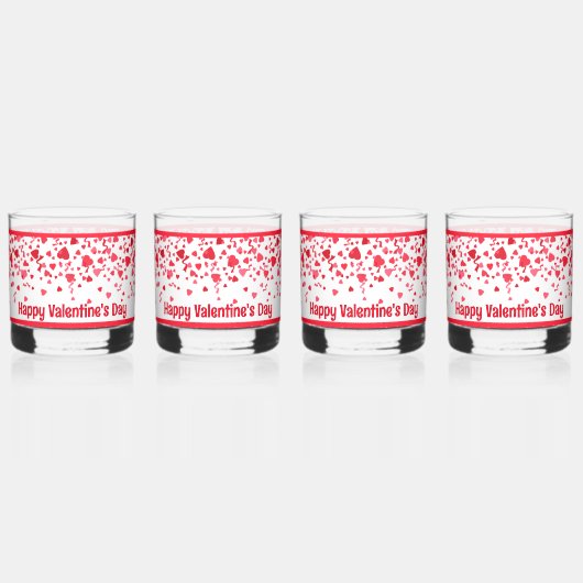 赤紙吹雪ハートパーソナライズされたバレンタイン ウイスキーグラス (正面)