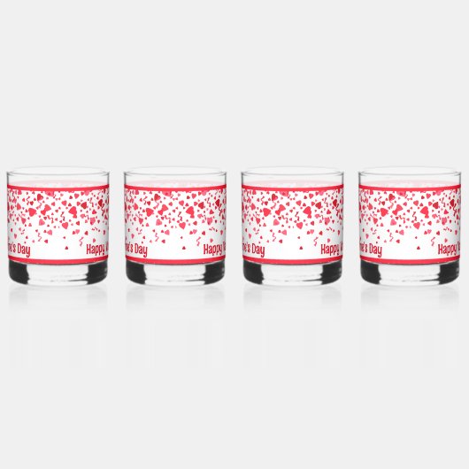 赤紙吹雪ハートパーソナライズされたバレンタイン ウイスキーグラス (左)