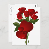 赤素晴らしバラとハート ポストカード (正面/裏面)