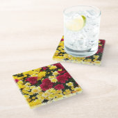 赤素晴らし金ゴールド秋菊の花 ガラスコースター (アングル)