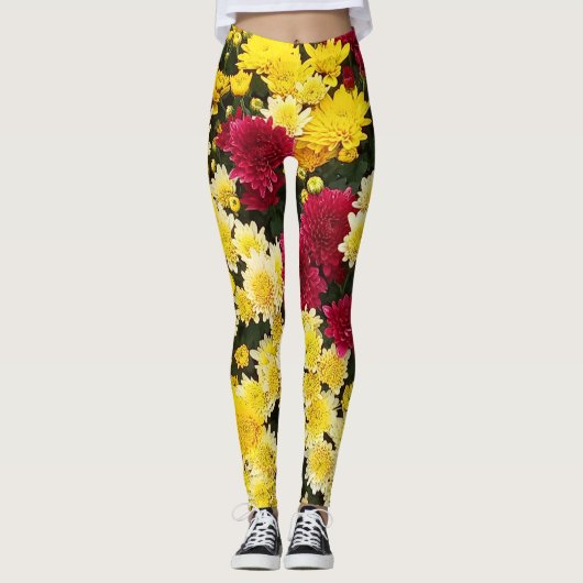 赤素晴らし金ゴールド秋菊の花 レギンス (正面)