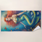 赤素晴らし髪の人魚 ビーチタオル (正面)