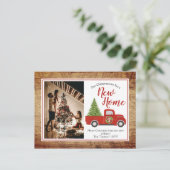 赤素朴いクリスマストラックツリー新しいアドレス移動 ポストカード (スタンド正面)