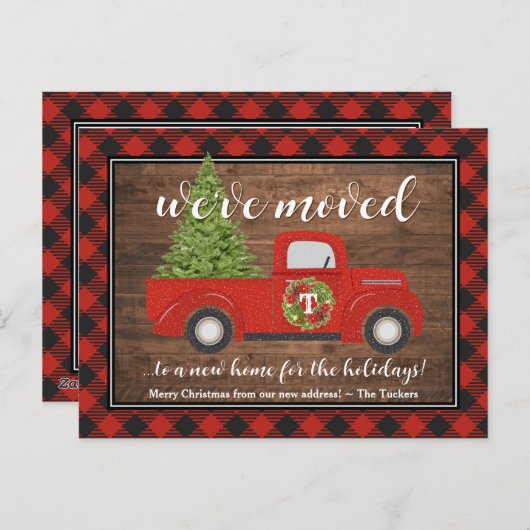 赤素朴いクリスマストラックプレイド木材引っ越しました ポストカード (正面/裏面)