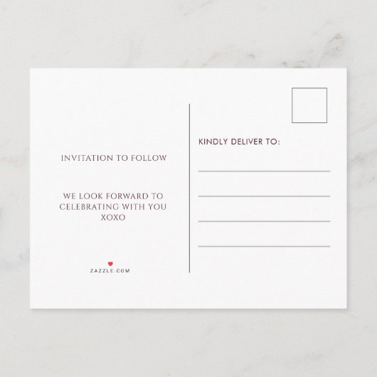 赤素朴い木の糸結婚が日救に灯る 案内ポストカード (裏面)