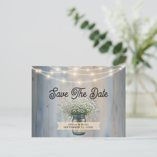 赤素朴ちゃんの息とストリングライト日付を保存 ポストカード (スタンド正面)