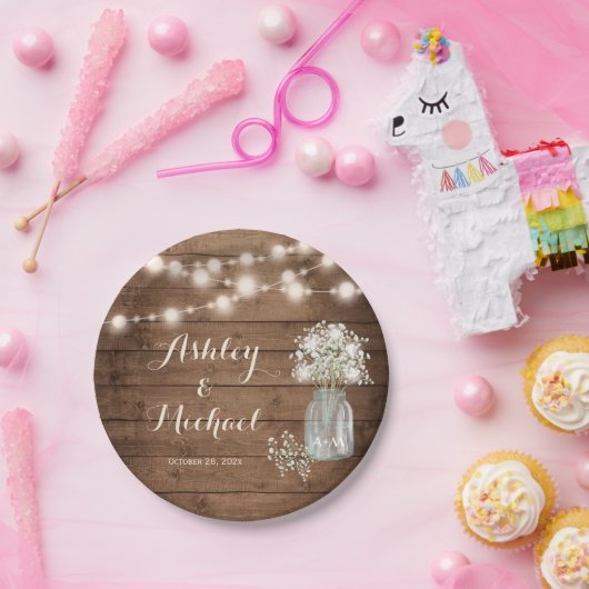 赤素朴ちゃんの息のメイソンの瓶の光結婚の ペーパープレート (パーティー)