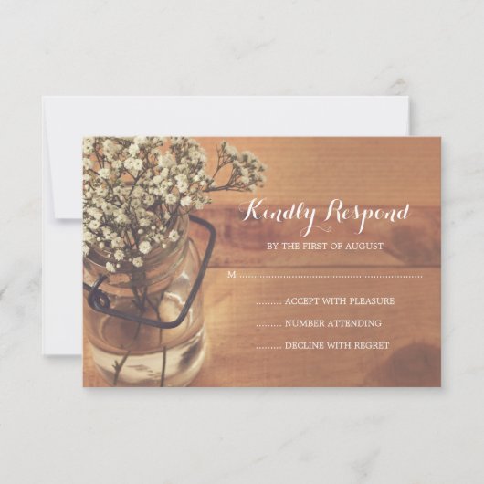 赤素朴ちゃんの息のメイソンjar木製ウェディングRSVP 出欠カード (正面)