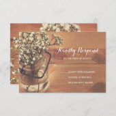 赤素朴ちゃんの息のメイソンjar木製ウェディングRSVP 出欠カード (正面/裏面)