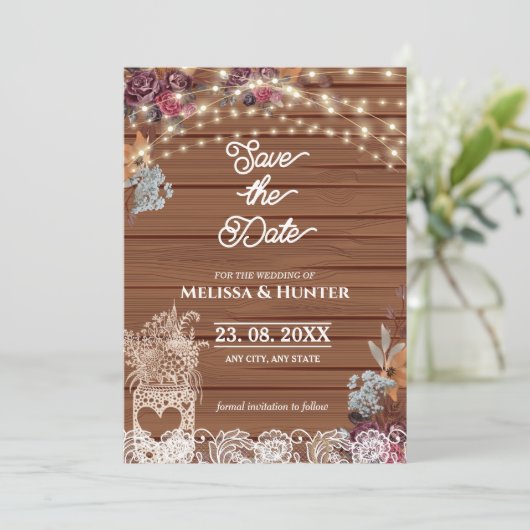 赤素朴ちゃんの息の瓶の結婚式の日付を保存 招待状 (スタンド正面)