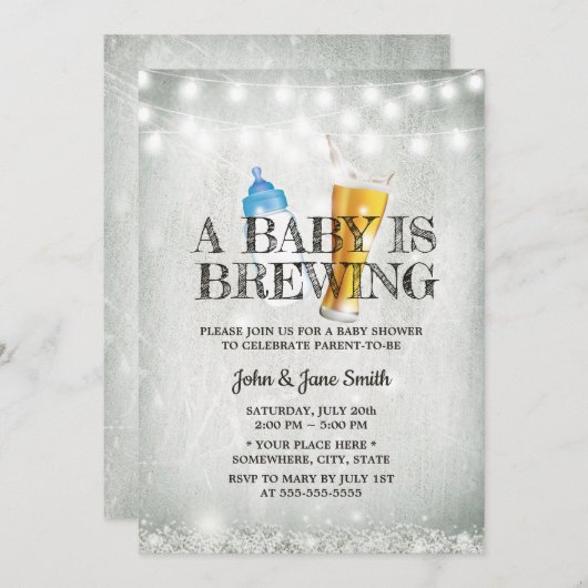 赤素朴ちゃんの息ひも軽いビール赤ちゃんシャワー 招待状 (正面/裏面)