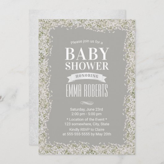 赤素朴ちゃんの息フローラ銀の赤ちゃんシャワー 招待状 (正面/裏面)