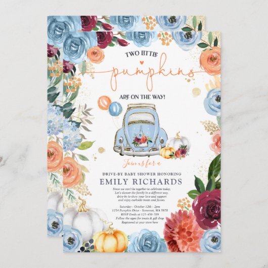 赤素朴ちゃんシャワーでフローラツインカボチャ駆動 招待状 (正面/裏面)