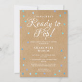 赤素朴ちゃんシャワーの準備ができてポップ・アートのいる青い愛のハート 招待状 (正面)