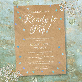 赤素朴ちゃんシャワーの準備ができてポップ・アートのいる青い愛のハート 招待状