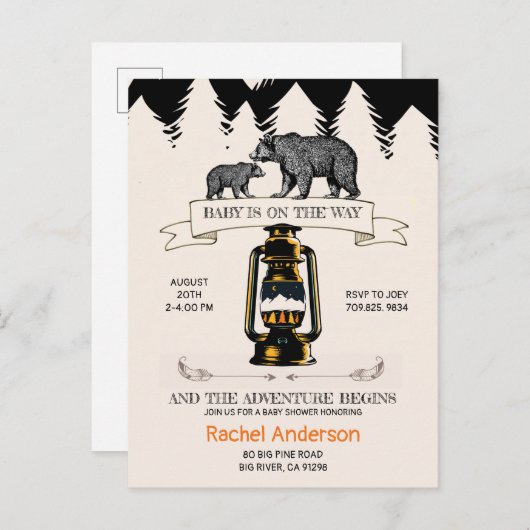 赤素朴ちゃんシャワーウッドランドワイルダネスベア インビテーションポストカード (正面/裏面)