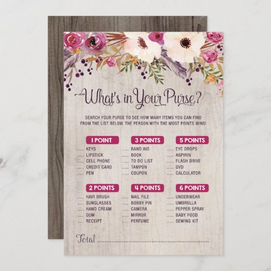 赤素朴ちゃんシャワーゲーム財布の中身 招待状 (正面/裏面)