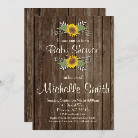 赤素朴ちゃんシャワー招待状、ひまわり、フローラ 招待状 (正面/裏面)