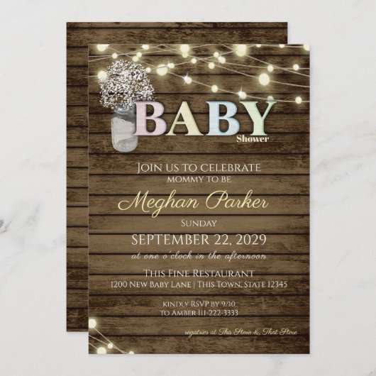 赤素朴ちゃんシャワー木文字と赤ちゃんの息 招待状 (正面/裏面)