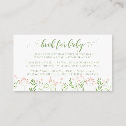赤素朴ちゃんシャワー用のピンクの小さなワイルドフラワーブック エンクロージャーカード (正面)