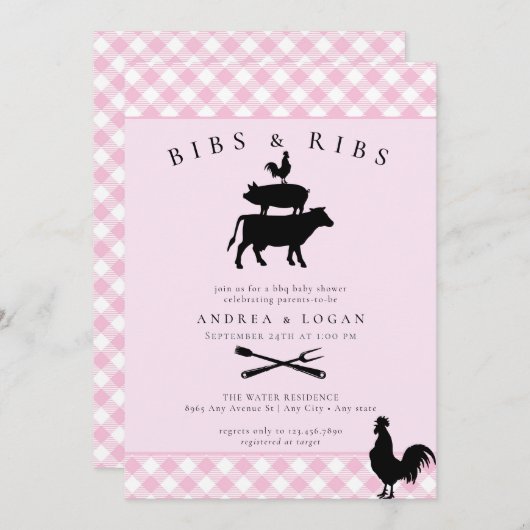 赤素朴ちゃんシャワー | Barbecue 招待状 (正面/裏面)