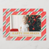 赤素朴とストライプ緑の引っ越しました写真 シーズンカード (正面/裏面)