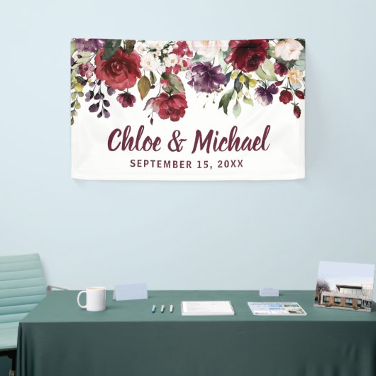 赤素朴とピンクのフローラパーソナライズされた結婚の 横断幕 (トレードショー)