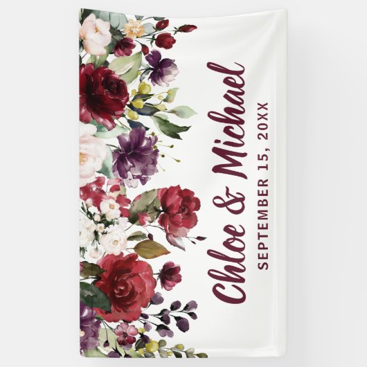 赤素朴とピンクのフローラパーソナライズされた結婚の 横断幕 (縦)
