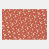 赤素朴とベージュのヴィンテージスノーフレーククリスマス ラッピングペーパーシート (正面2)