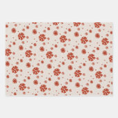 赤素朴とベージュのヴィンテージスノーフレーククリスマス ラッピングペーパーシート (正面)