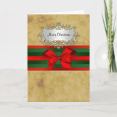 赤素朴と動揺して緑のリボンのクリスマス シーズンカード (正面)