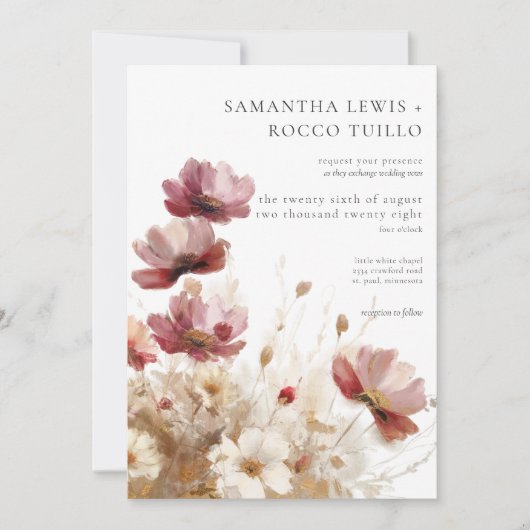 赤素朴と大麦の水色ワイルドフラワー 招待状 (正面)