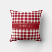 赤素朴と白のギンガムパターン名投げ クッション (裏面)