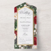 赤素朴と白のフローラ金ゴールドフレームディナー オールインワン招待状 (内側)