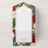 赤素朴と白のフローラ金ゴールドフレームQRコード オールインワン招待状 (外側)