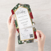 赤素朴と白のフローラ金ゴールドフレームQRコード オールインワン招待状 (貼ってはがせる)