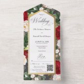 赤素朴と白のフローラ金ゴールドフレームQRコード オールインワン招待状 (内側)