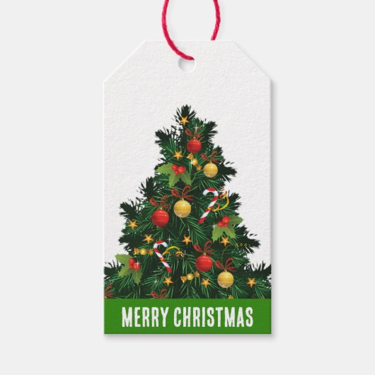 赤素朴と緑のクリスマスマツ ギフトタグ (正面)