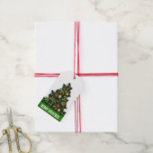 赤素朴と緑のクリスマスマツ ギフトタグ (より糸付き)