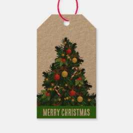 赤素朴と緑のクリスマスマツ ギフトタグ