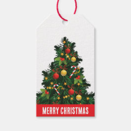 赤素朴と緑のクリスマスマツ ギフトタグ