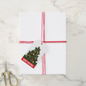 赤素朴と緑のクリスマスマツ ギフトタグ (より糸付き)